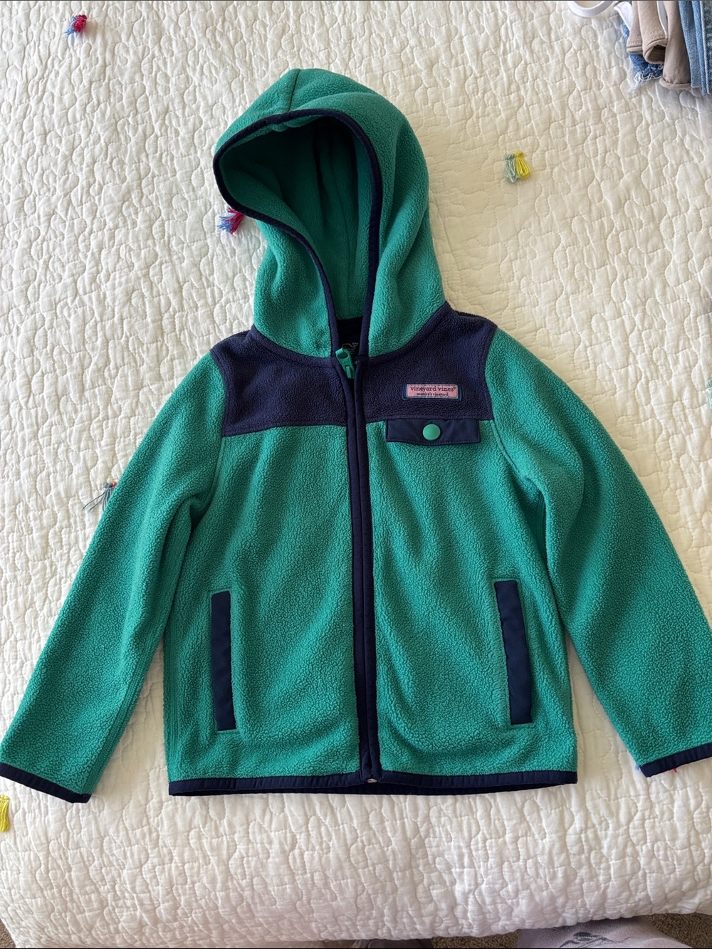 Vineyard Vines Teal and Navy Hooded Fleece Jacket
